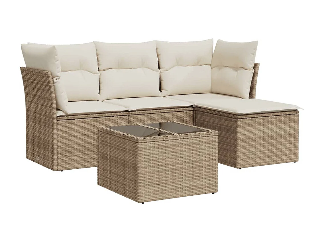Salon de jardin avec coussins 5 pcs beige résine tressée BE96983