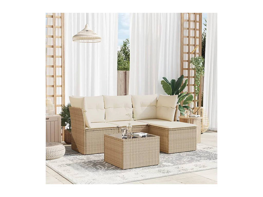Salon de jardin avec coussins 5 pcs beige résine tressée BE96983