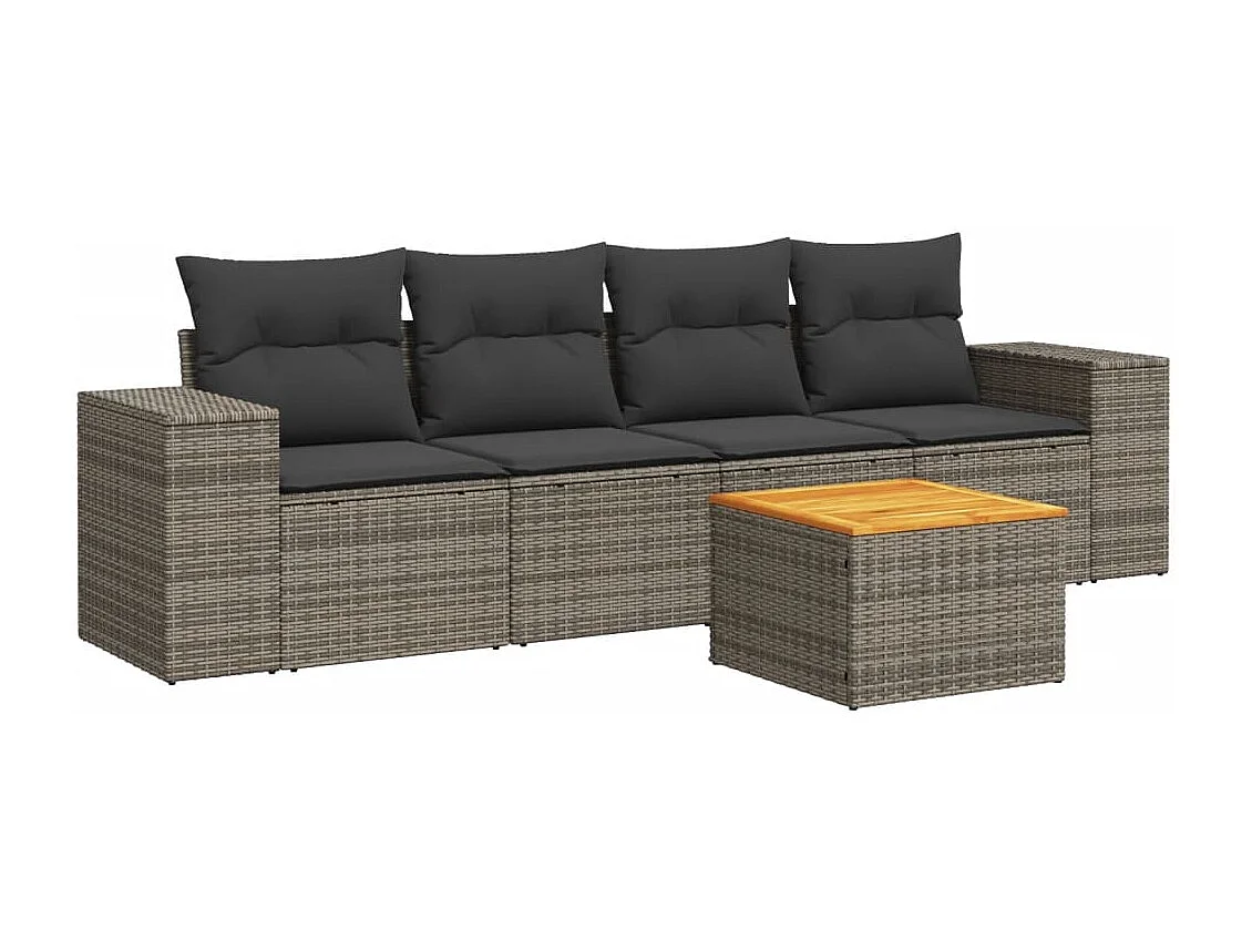 5-delige Loungeset met kussens poly rattan grijs NL92188