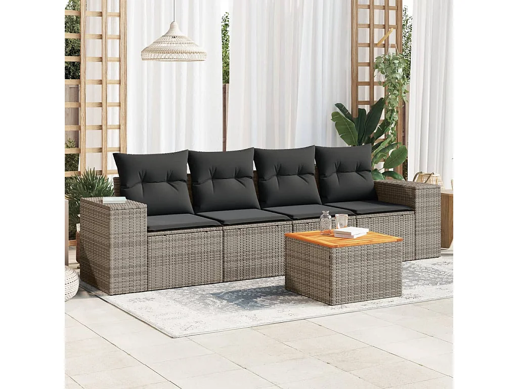 Salon de jardin 5 pcs avec coussins gris résine tressée BE91092