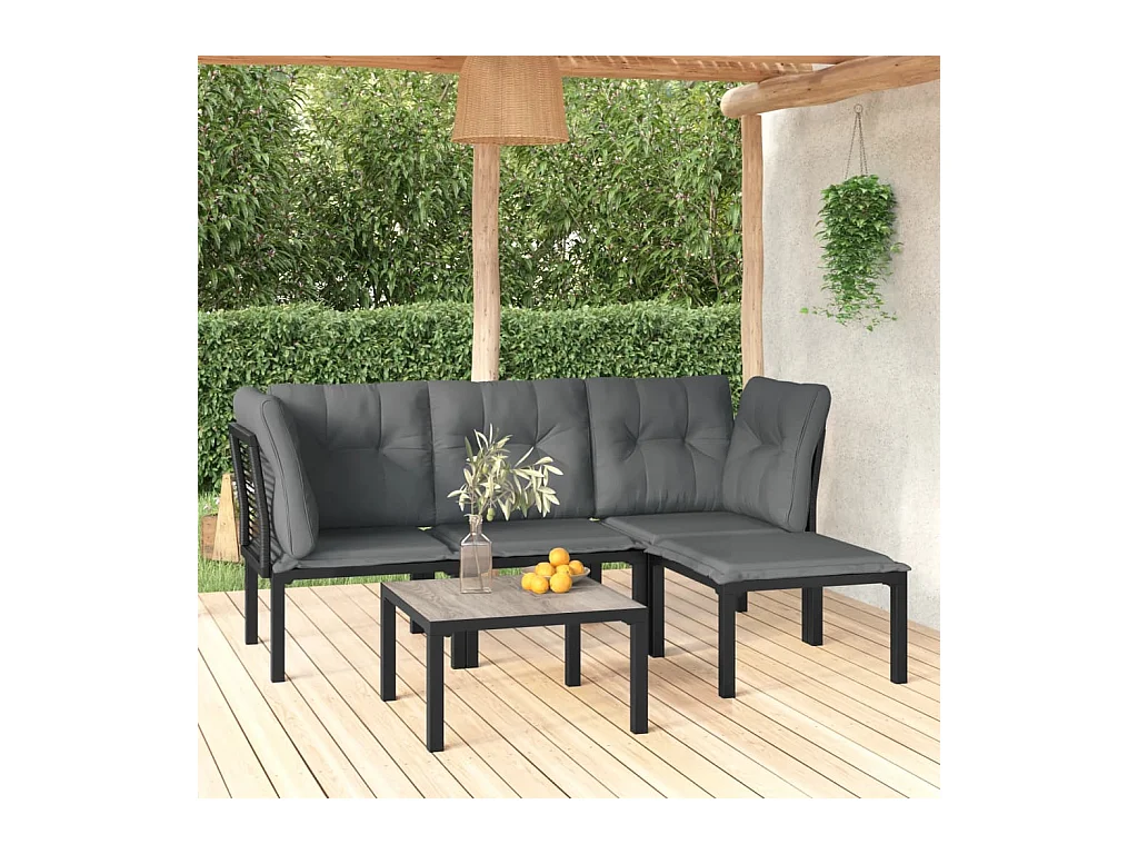 Salon de jardin 5 pcs noir et gris résine tressée BE86258