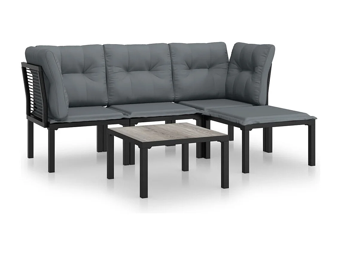 Salon de jardin 5 pcs noir et gris résine tressée BE86258