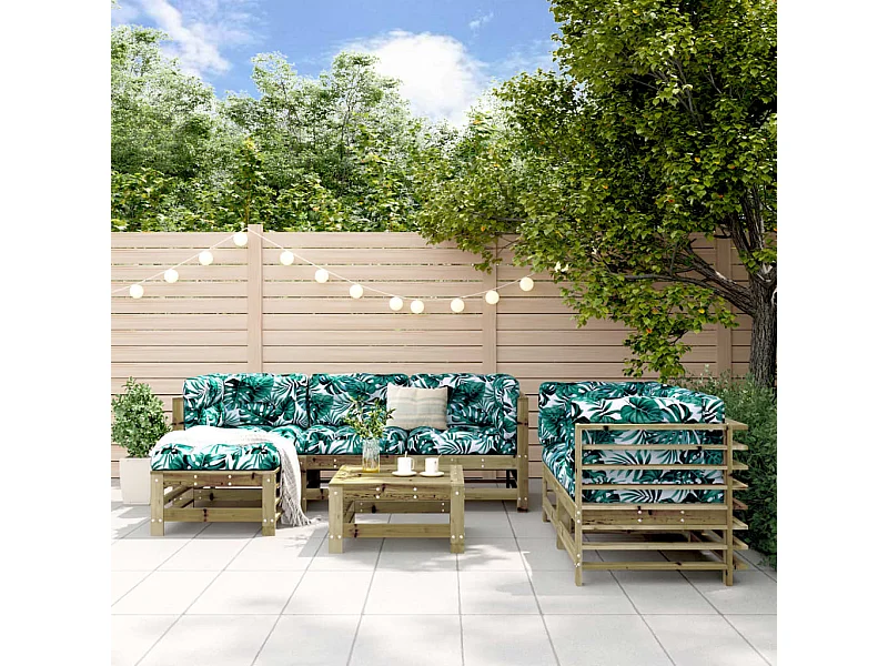 7-tlg. Garten-Sitzgruppe: Sofa + Tisch | Garten-Lounge-Set Kiefernholz Imprägniert -GKD865522