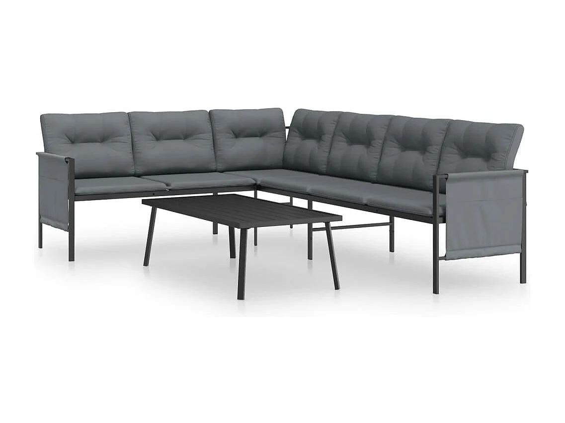 2-tlg. Garten-Sitzgruppe: Sofa + Tisch | Garten-Lounge-Set Anthrazit Stahl -GKD510763