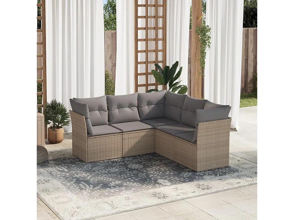 5-tlg. Garten-Sofagarnitur,Gartenmöbel-Set mit Kissen Beige Poly Rattan -gkd369163