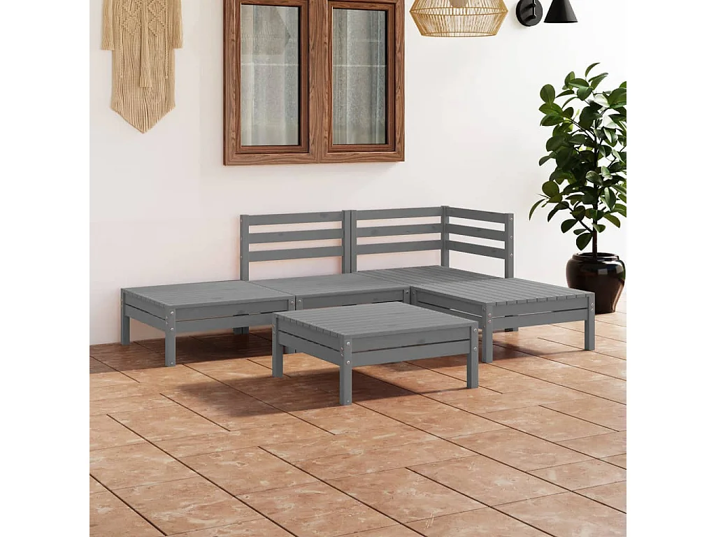 5 pcs conjunto lounge de jardim pinho maciço cinzento PT94507