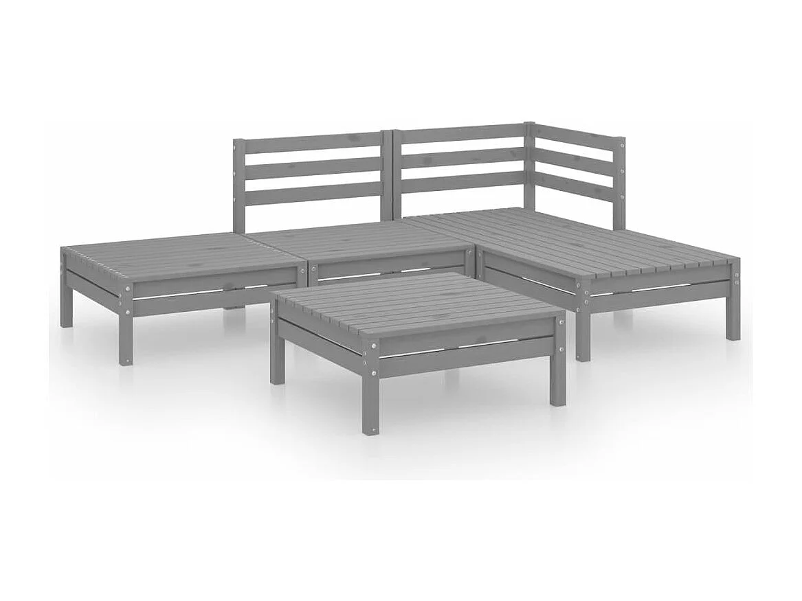 5 pcs conjunto lounge de jardim pinho maciço cinzento PT94507