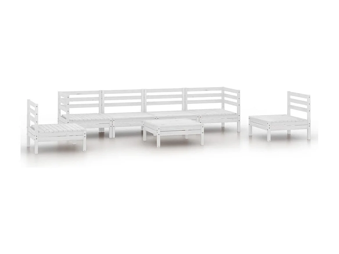 7 pcs conjunto lounge de jardim pinho maciço branco PT64599