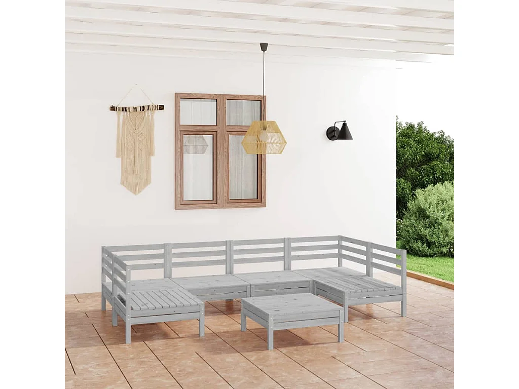 7-tlg. Garten-Sitzgruppe: Sofa + Tisch | Garten-Lounge-Set Weiß Massivholz Kiefer -GKD192505