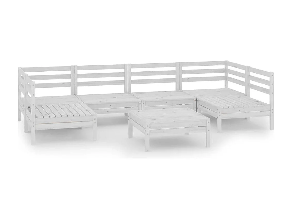 7-tlg. Garten-Sitzgruppe: Sofa + Tisch | Garten-Lounge-Set Weiß Massivholz Kiefer -GKD192505