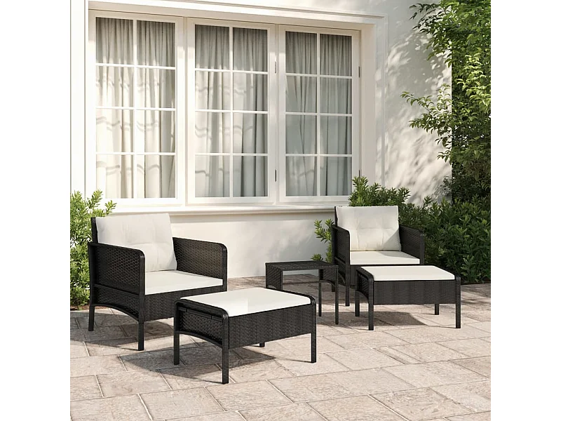 5 pcs conjunto lounge de jardim c/ almofadões vime PE preto PT76854