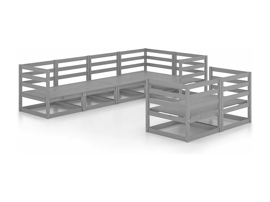 7 pzas Salón de jardín gris madera de pino maciza ES74517