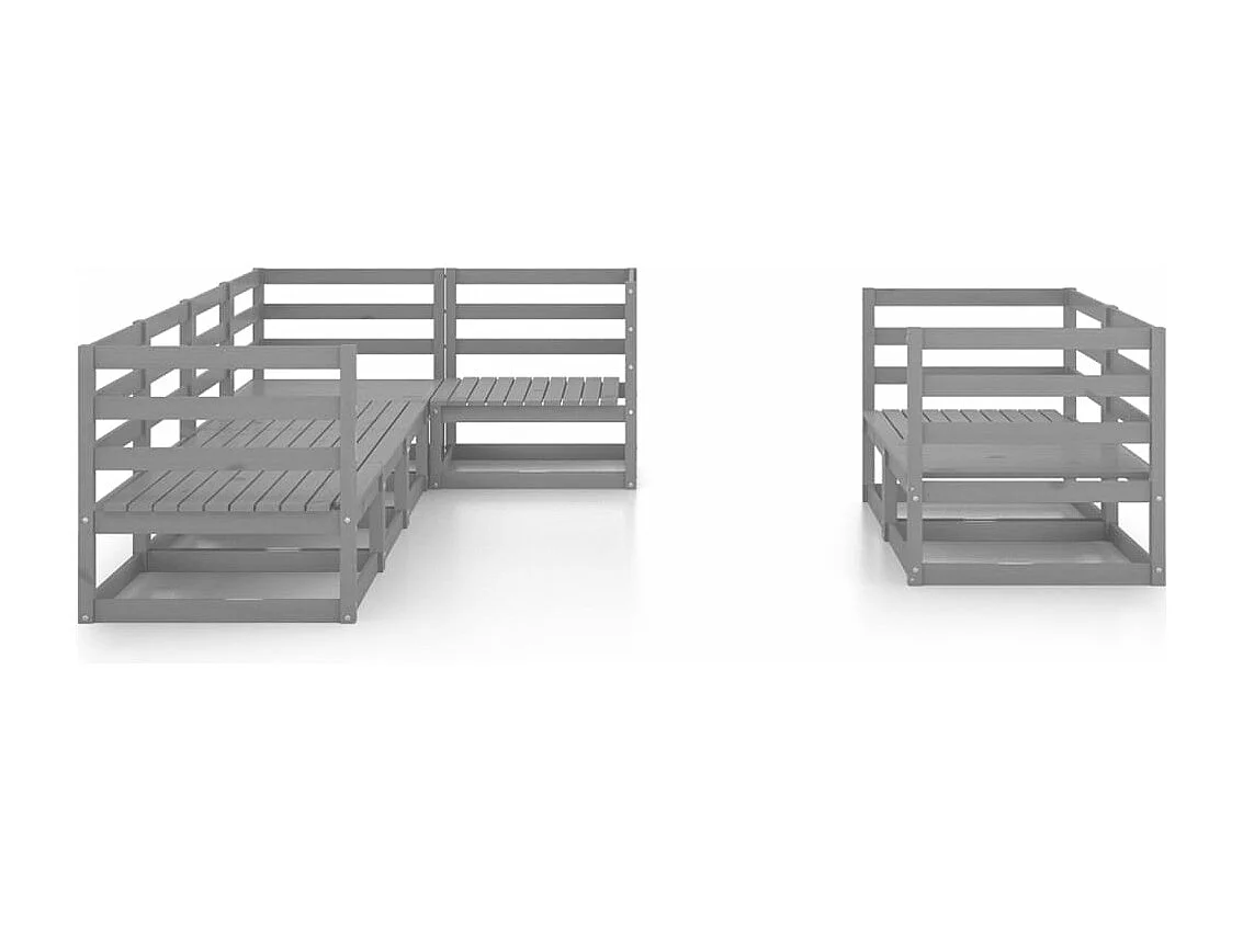 7 pzas Salón de jardín gris madera de pino maciza ES74517