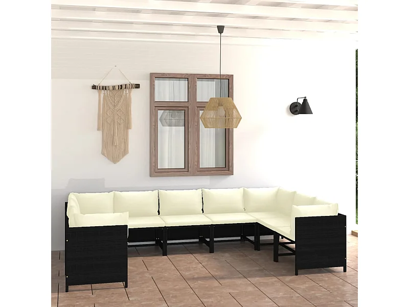 9-tlg. Garten-Sitzgruppe | Garten-Lounge-Set mit Kissen Poly Rattan Schwarz -GKD139947