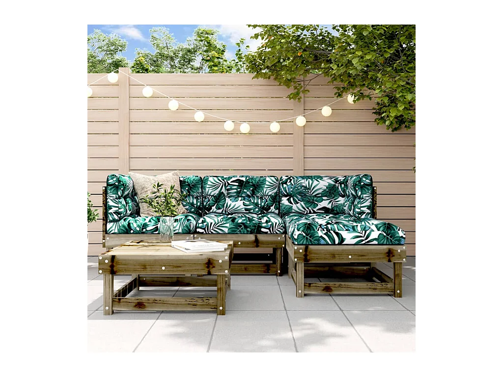 5 pcs conjunto lounge de jardim c/ almofadões pinho impregnado PT68416