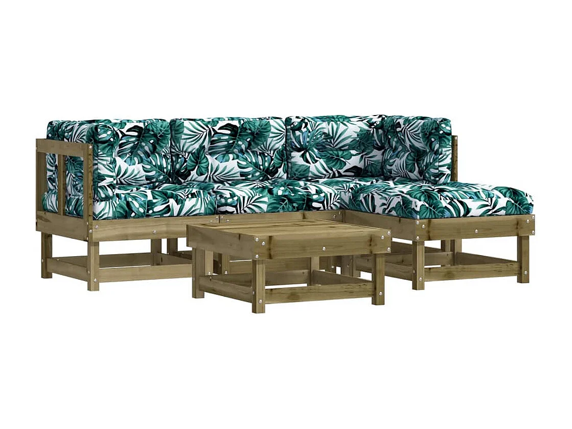 5 pcs conjunto lounge de jardim c/ almofadões pinho impregnado PT68416