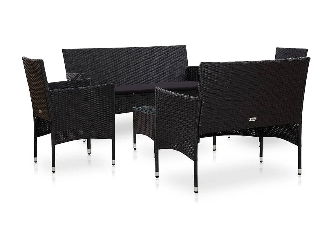 Salon de jardin 5 pcs avec coussins Résine tressée Noir BE89912