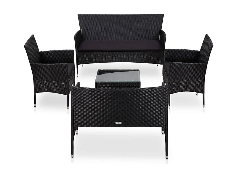 Salon de jardin 5 pcs avec coussins Résine tressée Noir BE89912