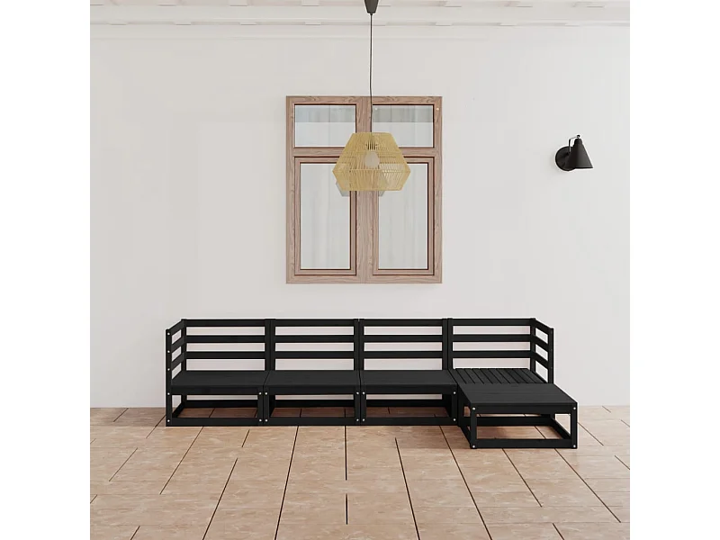 5-tlg. Garten-Sitzgruppe | Garten-Lounge-Set Schwarz Massivholz Kiefer -GKD864014