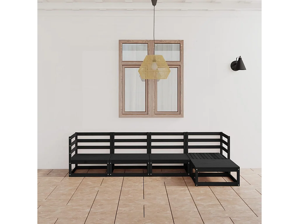 5-tlg. Garten-Sitzgruppe | Garten-Lounge-Set Schwarz Massivholz Kiefer -GKD864014