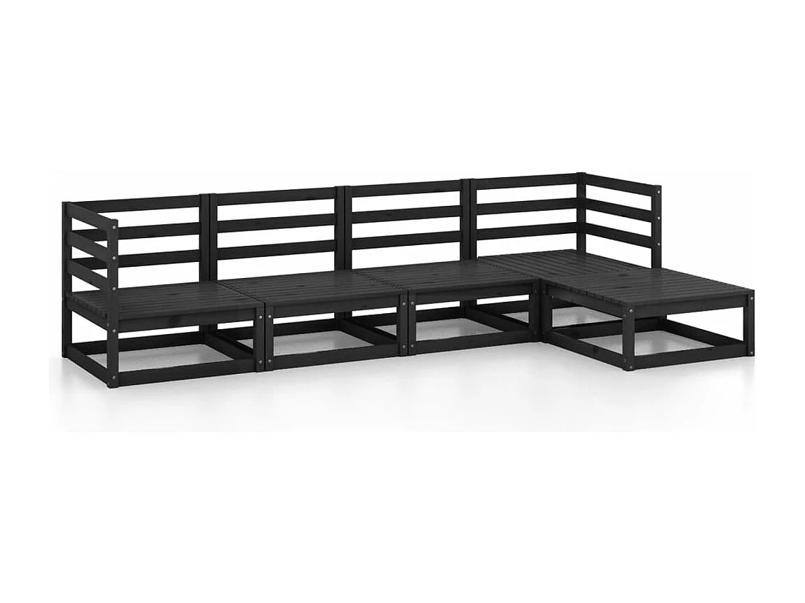 5-tlg. Garten-Sitzgruppe | Garten-Lounge-Set Schwarz Massivholz Kiefer -GKD864014