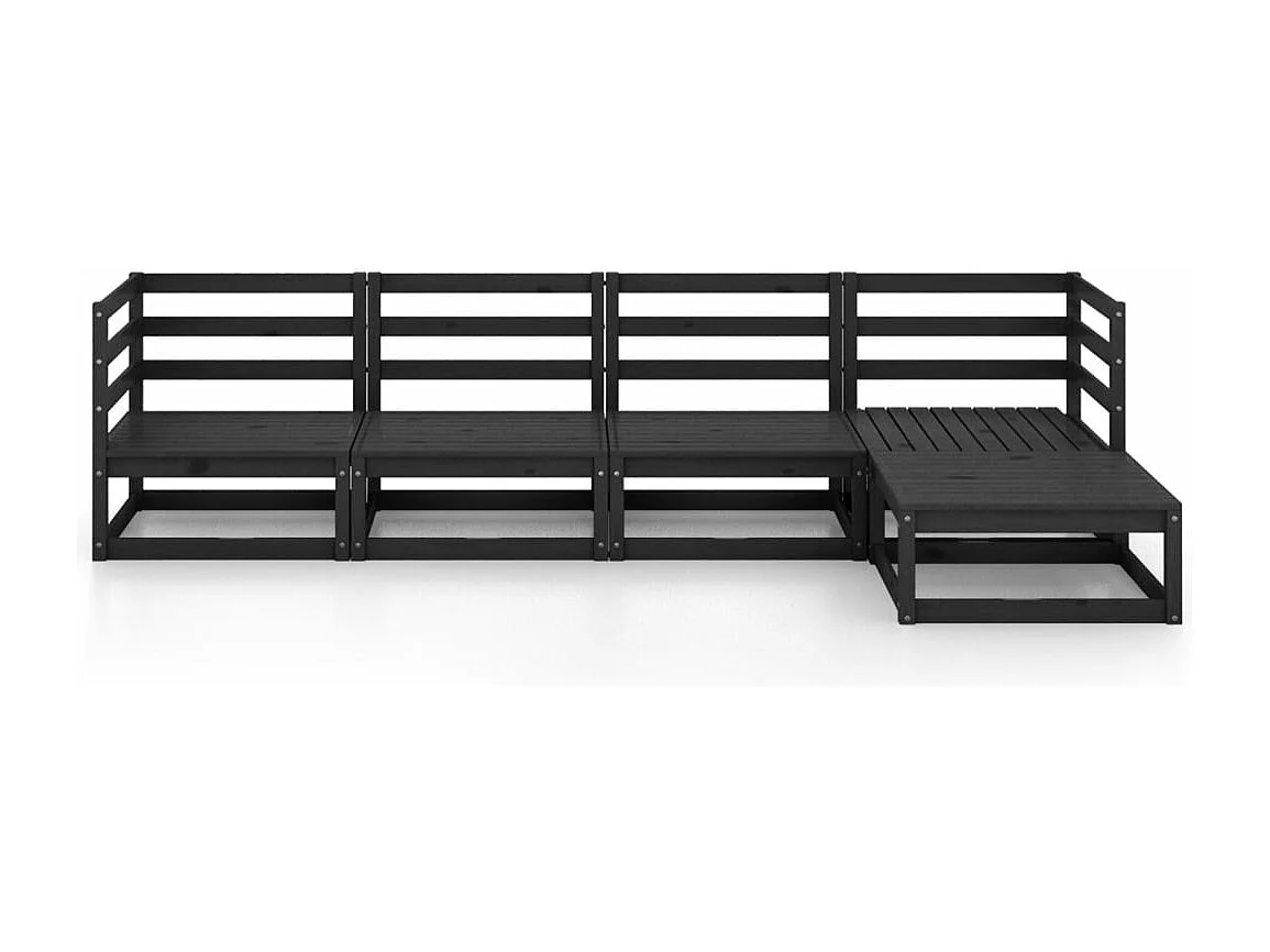 Salon de jardin 5 pcs noir bois de pin massif BE29704