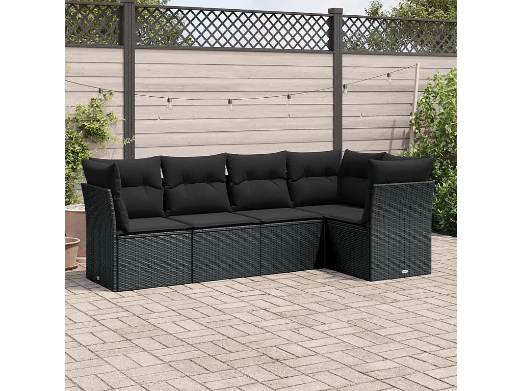 5-tlg. Garten-Sofagarnitur,Gartenmöbel-Set mit Kissen Schwarz Poly Rattan -gkd807550