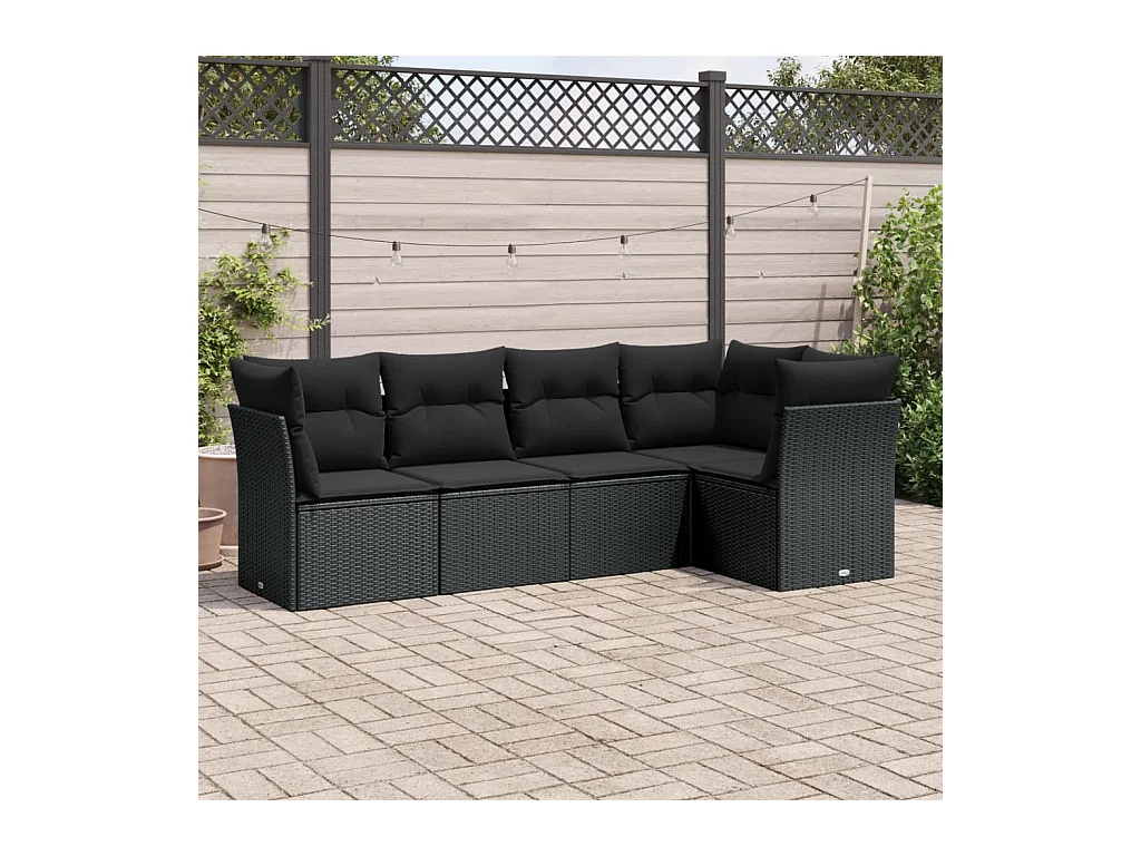 Salon de jardin 5 pcs avec coussins noir résine tressée BE28797