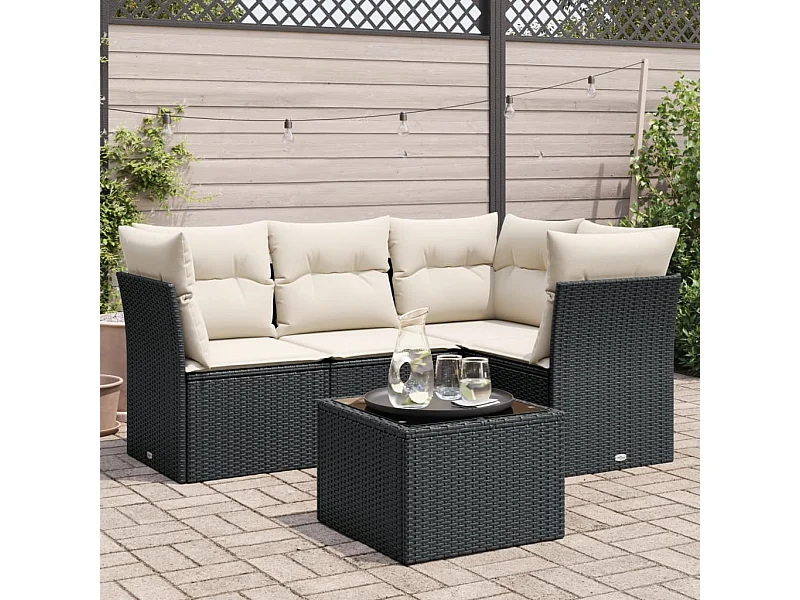 5-tlg. Garten-Sofagarnitur,Gartenmöbel-Set mit Kissen Schwarz Poly Rattan -gkd474662