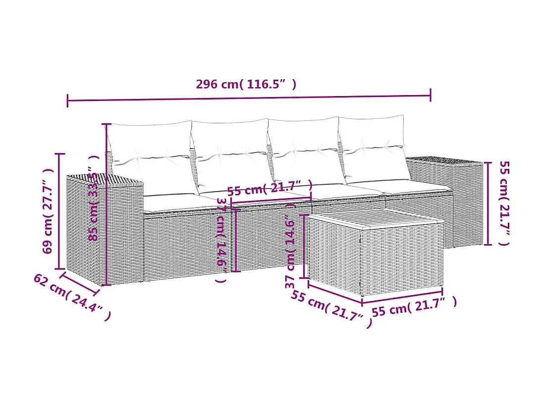 5-tlg. Garten-Sofagarnitur,Gartenmöbel-Set mit Kissen Grau Poly Rattan -gkd415960