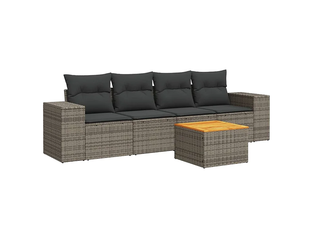 Salon de jardin 5 pcs avec coussins gris résine tressée BE83474