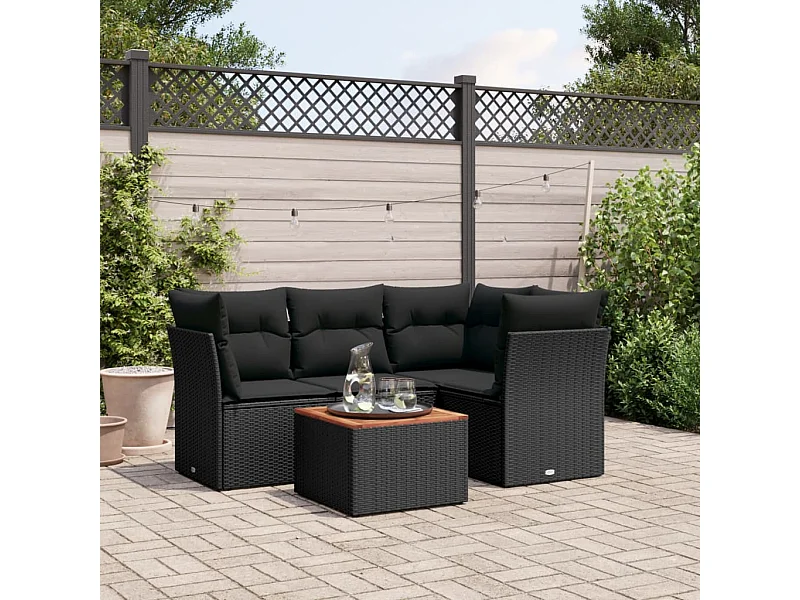 5-tlg. Garten-Sofagarnitur,Gartenmöbel-Set mit Kissen Schwarz Poly Rattan -gkd676037