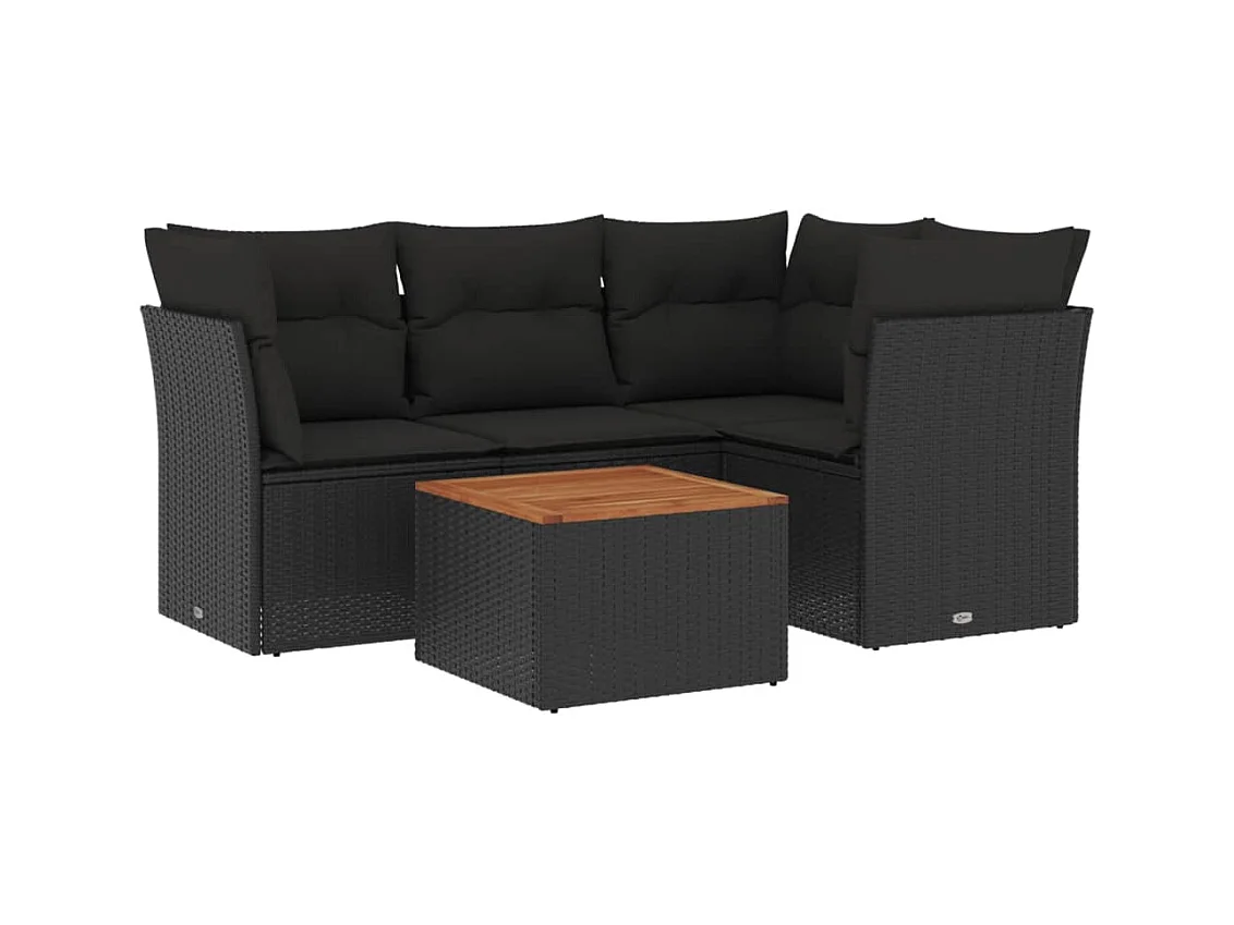 5-tlg. Garten-Sofagarnitur,Gartenmöbel-Set mit Kissen Schwarz Poly Rattan -gkd676037