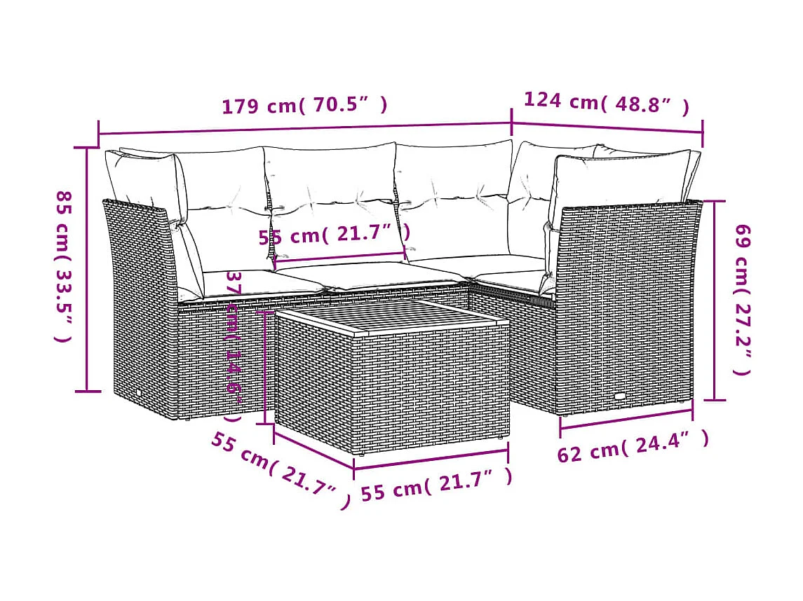 5-tlg. Garten-Sofagarnitur,Gartenmöbel-Set mit Kissen Schwarz Poly Rattan -gkd676037