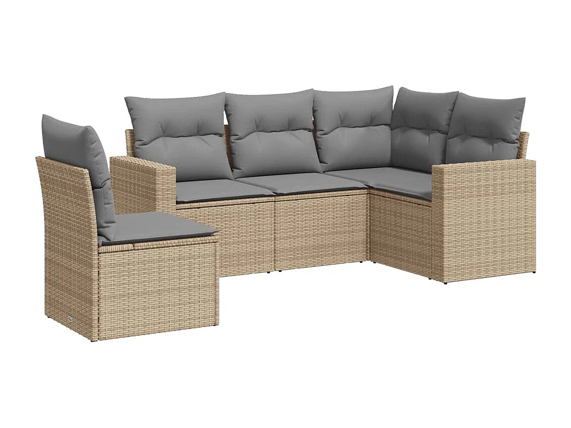 5-tlg. Garten-Sofagarnitur,Gartenmöbel-Set mit Kissen Beige Poly Rattan -gkd590127