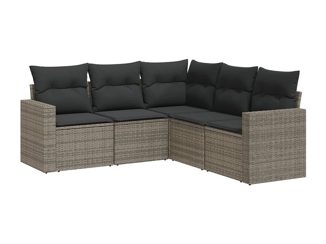 Salon de jardin 5 pcs avec coussins gris résine tressée BE61365