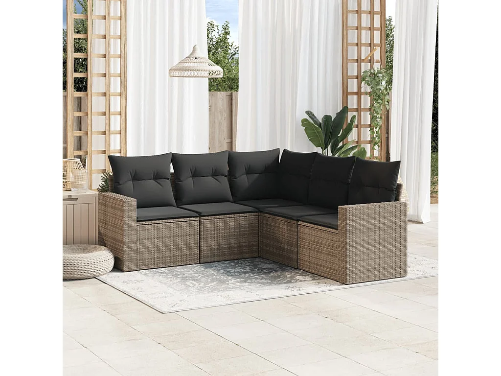 Salon de jardin 5 pcs avec coussins gris résine tressée BE61365