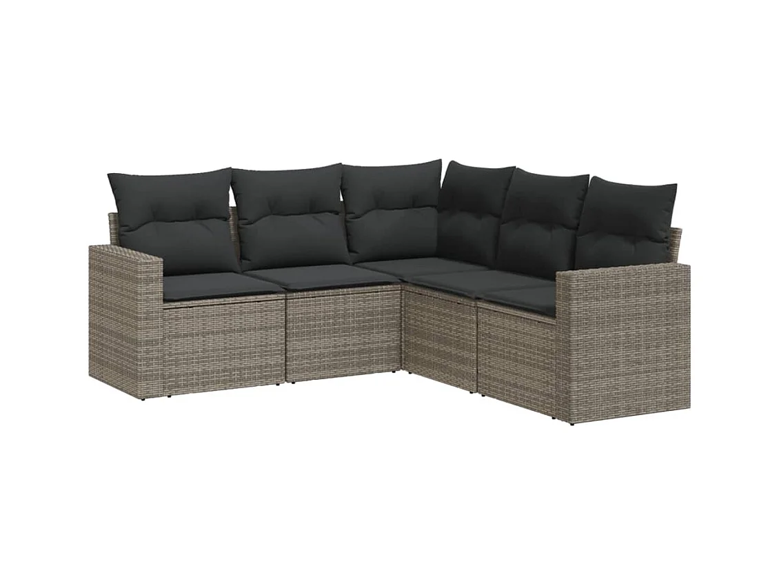 Salon de jardin 5 pcs avec coussins gris résine tressée BE61365