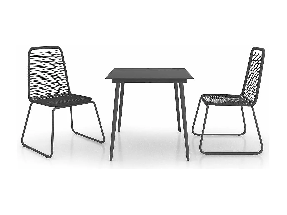 3-tlg. Garten-Essgruppe,Gartensitzgruppe PVC Rattan Schwarz -gkd22379