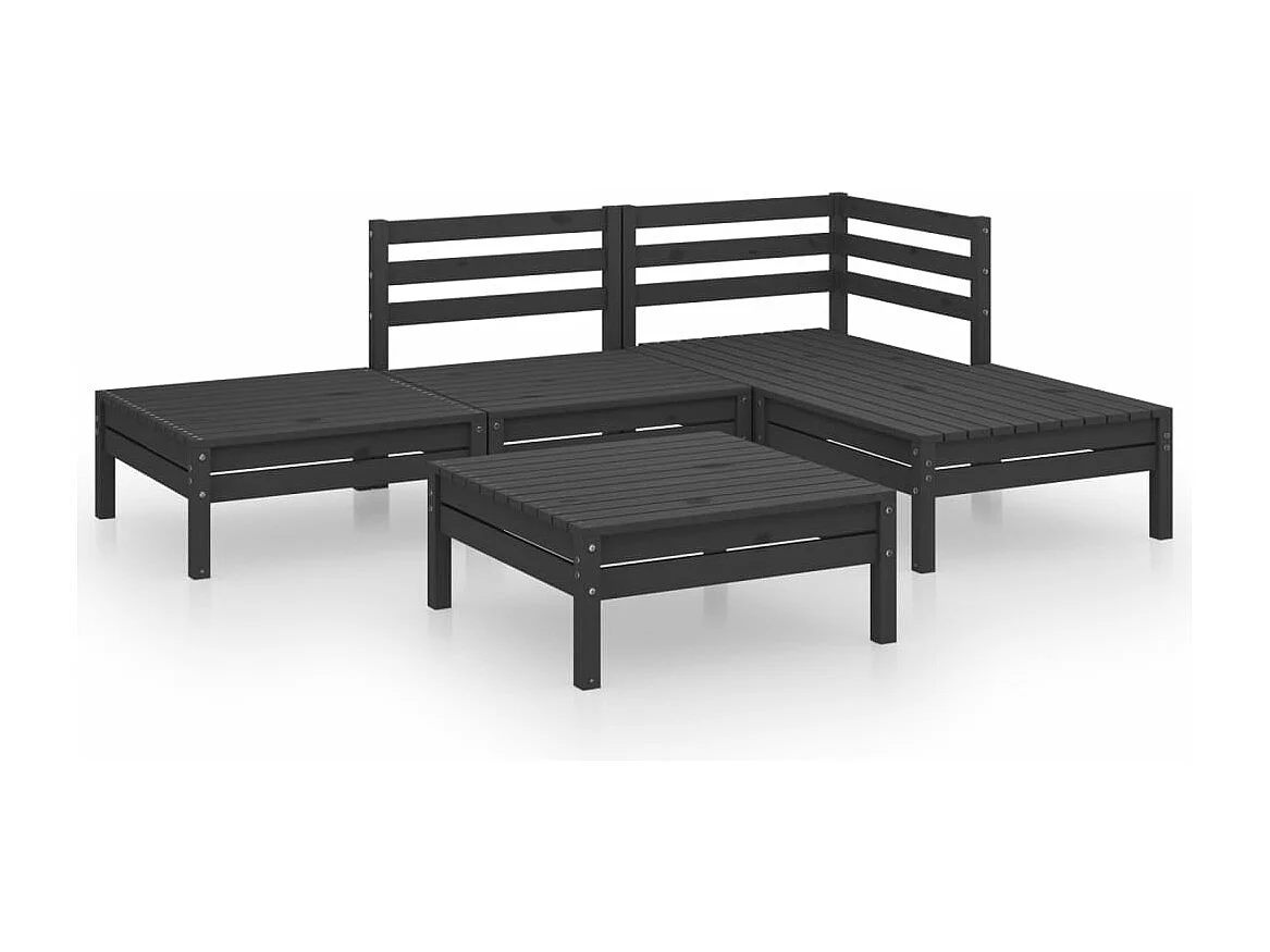 Salon de jardin 5 pcs Bois de pin massif Noir BE31200