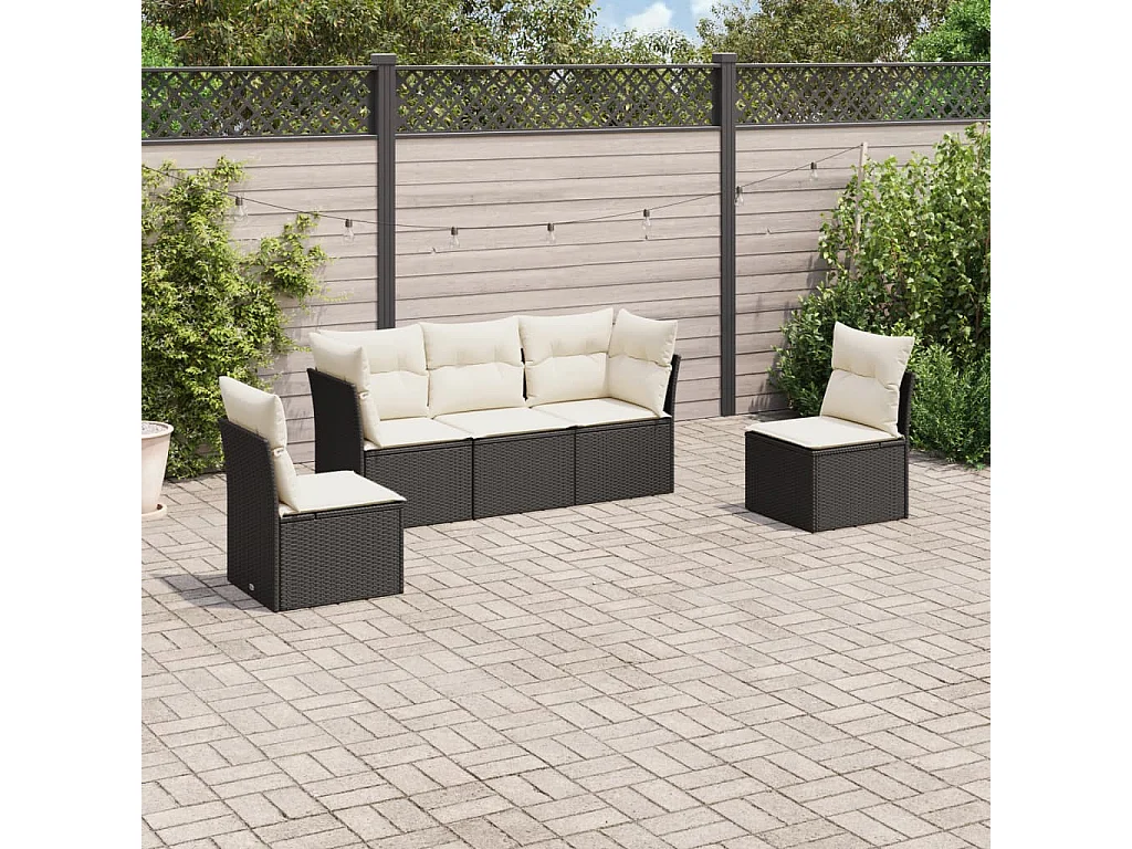 Salon de jardin 5 pcs avec coussins noir résine tressée BE90766