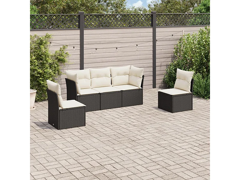 Salon de jardin 5 pcs avec coussins noir résine tressée BE90766