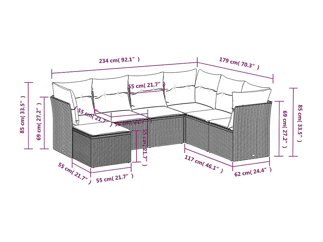 7-tlg. Garten-Sofagarnitur,Gartenmöbel-Set mit Kissen Schwarz Poly Rattan -gkd322883