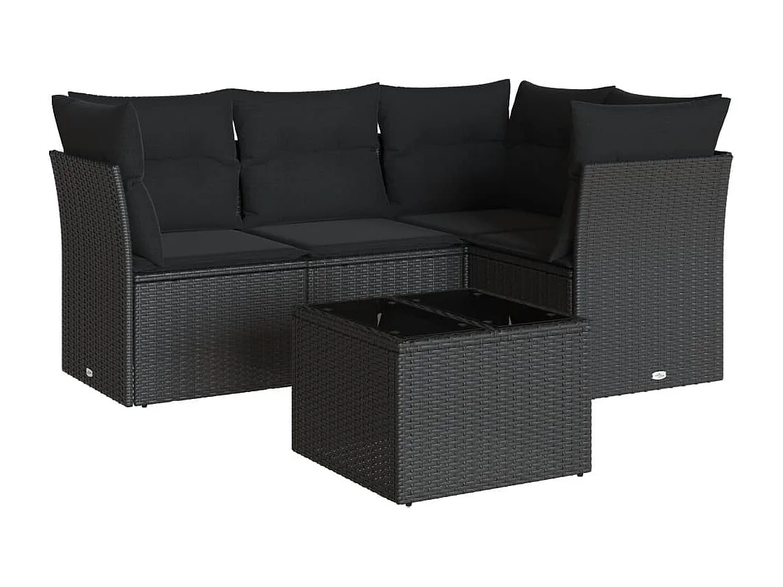 5-tlg. Garten-Sofagarnitur,Gartenmöbel-Set mit Kissen Schwarz Poly Rattan -gkd302702