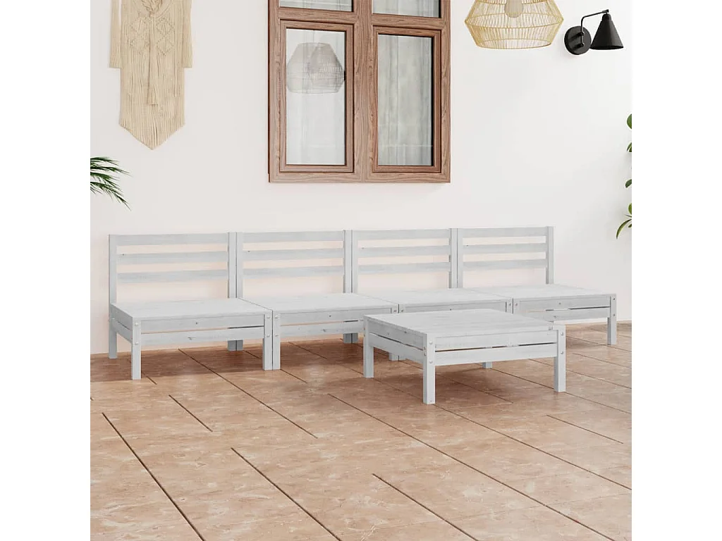 Salon de jardin 5 pcs Blanc Bois de pin massif BE72824