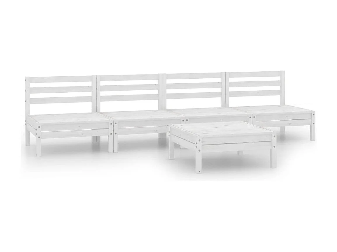 Salon de jardin 5 pcs Blanc Bois de pin massif BE72824