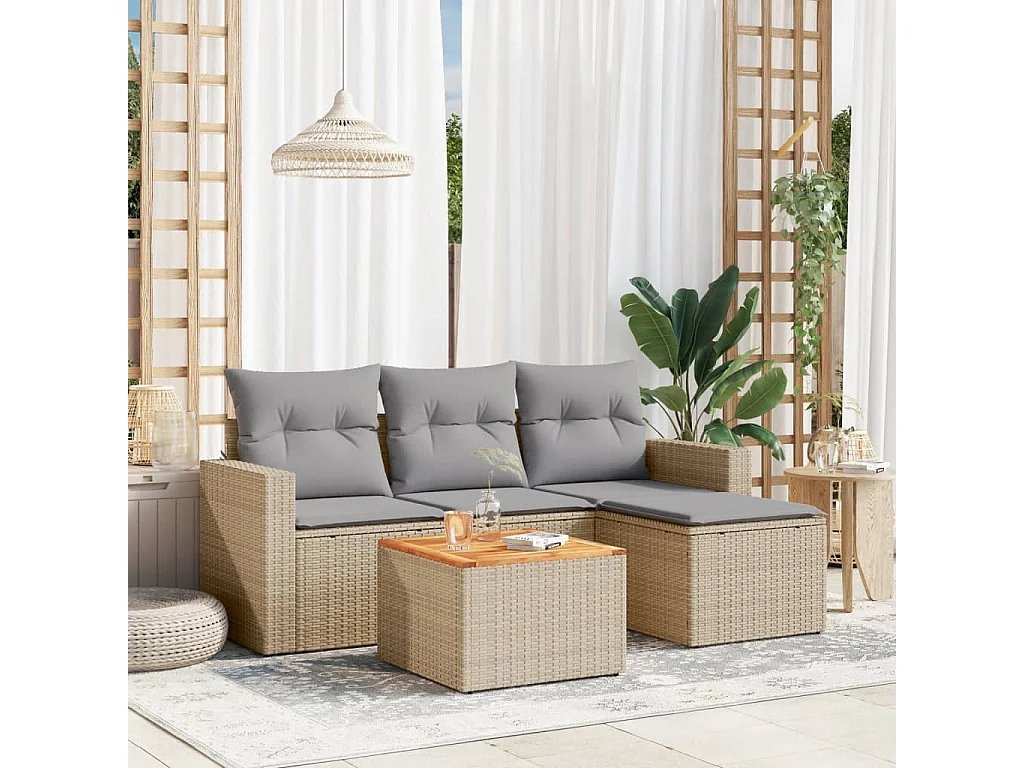 Salon de jardin avec coussins 5 pcs beige résine tressée BE13307