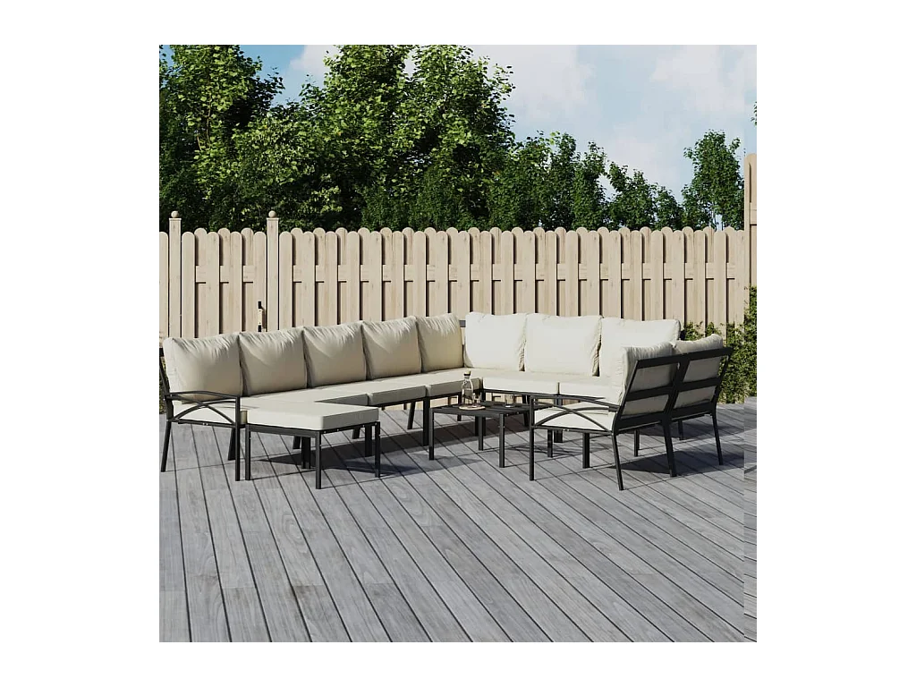 Salon de jardin 11 pcs avec coussins sable acier BE26770