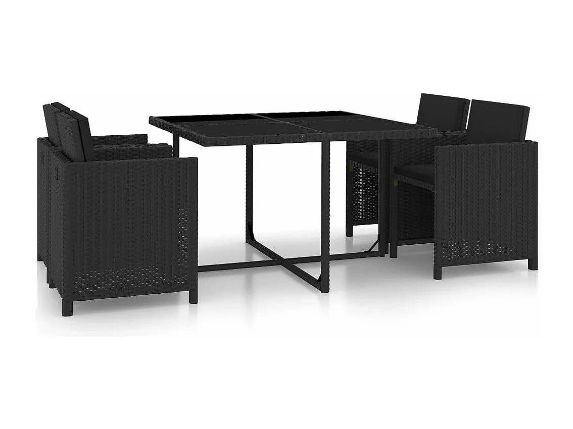 5-tlg. Garten-Essgruppe,Gartensitzgruppe mit Auflagen Poly Rattan Schwarz -gkd56204