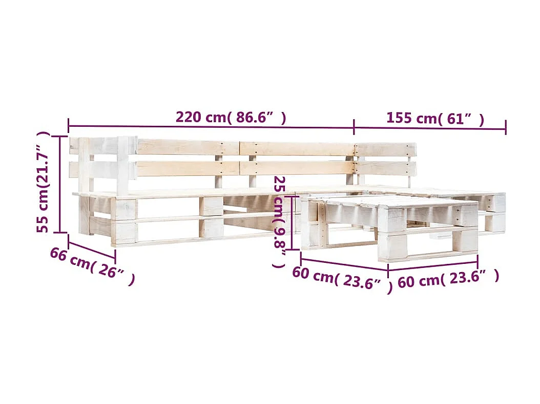 Salon de jardin palette 4 pcs Bois Blanc BE21179